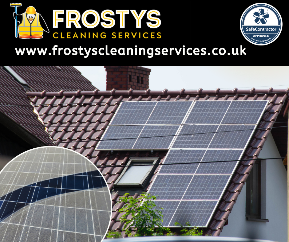 Solar Panels on house roof with example of a dirty solar panel